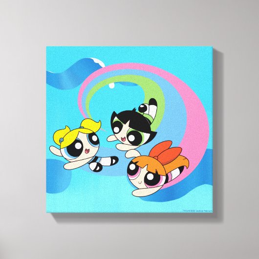 Powerpuff-meisjes vliegen door de lucht canvas afdruk (Voorkant)