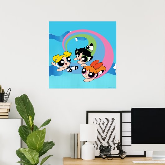 Powerpuff-meisjes vliegen door de lucht poster (Thuiskantoor)