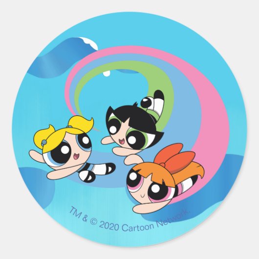 Powerpuff-meisjes vliegen door de lucht ronde sticker (Voorkant)