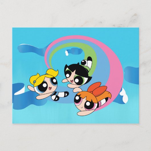 Powerpuff-meisjes vliegen door de lucht uitnodiging briefkaart (Voorkant)