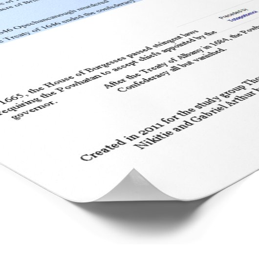 Powhatan Confederacy Timeline 2011 Poster (Hoek)