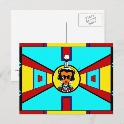 Powwow Girl - design van het kunstwerk Briefkaart (Voorkant / Achterkant)