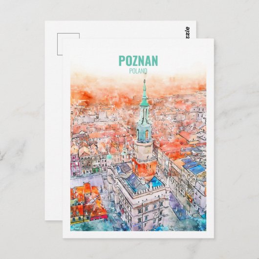 Poznan Polen Beroemde reis Waterverf schets Briefkaart (Voorkant / Achterkant)