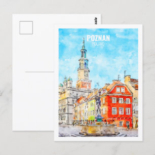 Poznan Polen Beroemde reis Waterverf schets Briefkaart