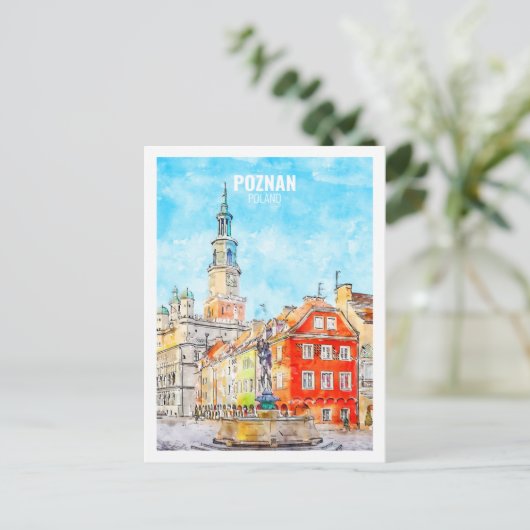 Poznan Polen Beroemde reis Waterverf schets Briefkaart (Staand voorkant)