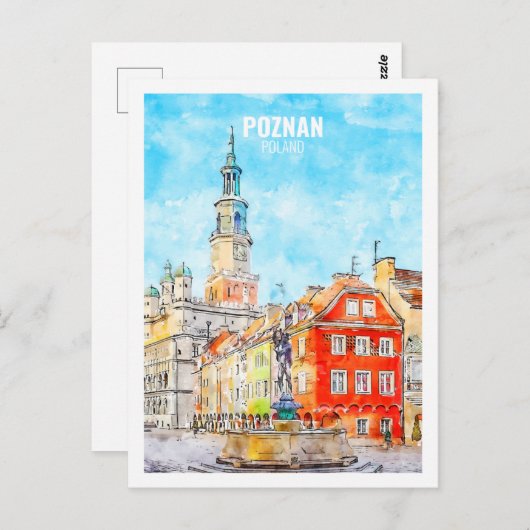 Poznan Polen Beroemde reis Waterverf schets Briefkaart (Voorkant / Achterkant)
