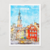 Poznan Polen Beroemde reis Waterverf schets Briefkaart (Voorkant)