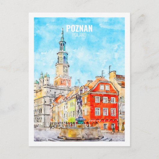 Poznan Polen Beroemde reis Waterverf schets Briefkaart (Voorkant)