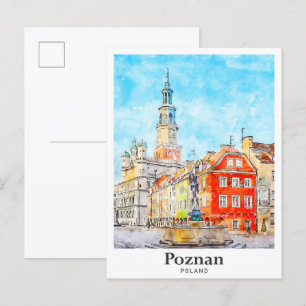 Poznan Polen Travel Waterverf Sketch Hand getekend Briefkaart
