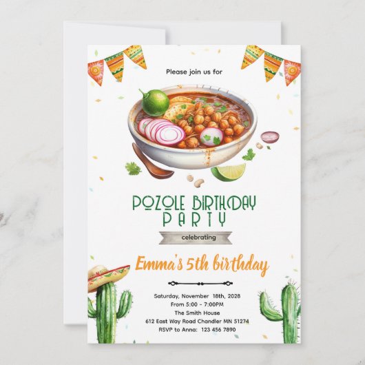 Pozole Birthday party Invitation Kaart (Voorkant)