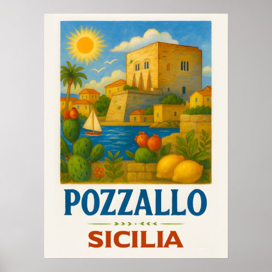 Pozzallo Sicilia met La Torre Cabrera Poster (Voorkant)