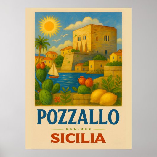Pozzallo Sicilia met La Torre Cabrera Poster (Voorkant)