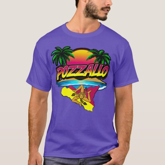 Pozzallo Sicilia Zonsondergang met Palmen T-shirt (Voorkant)
