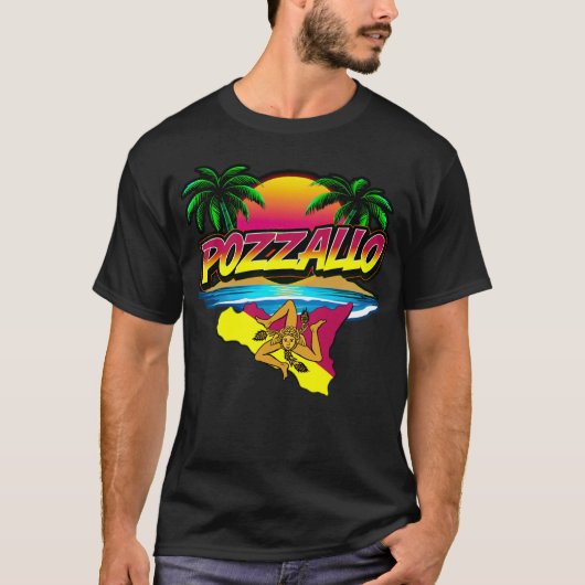 Pozzallo Sicilia Zonsondergang met Palmen T-shirt (Voorkant)