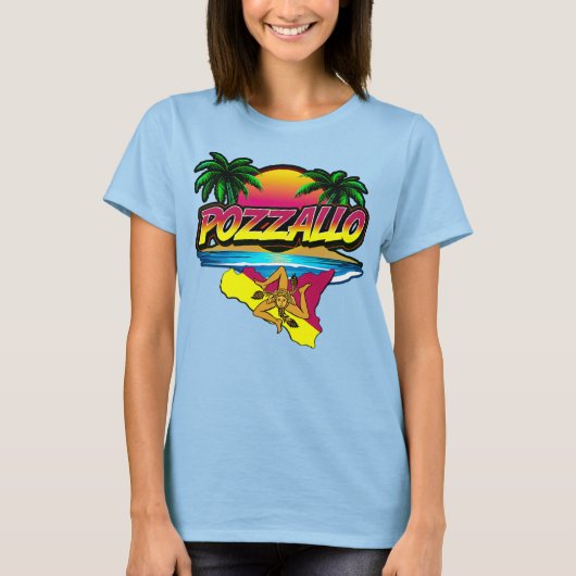 Pozzallo Sicilia Zonsondergang met Palmen T-shirt (Voorkant)