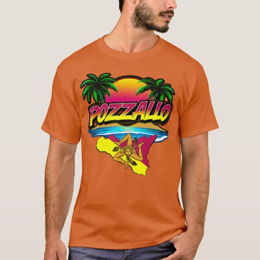 Pozzallo Sicilia Zonsondergang met Palmen T-shirt (Voorkant)