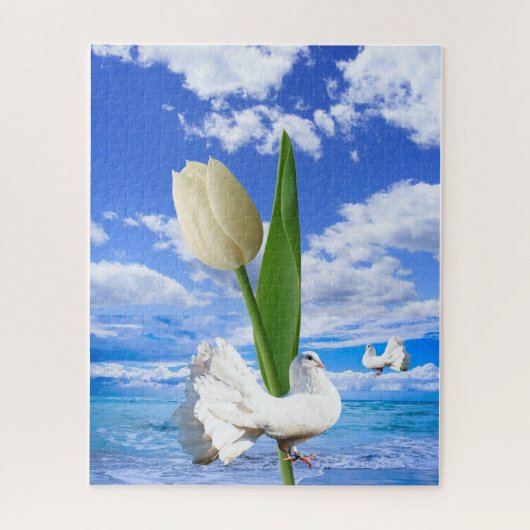 Pozzels White Dove Sky Ocean Beach House Tulip Legpuzzel (Verticaal)