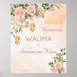 Ppastelroomrozen Marokkaanse lantaarns welkom Poster