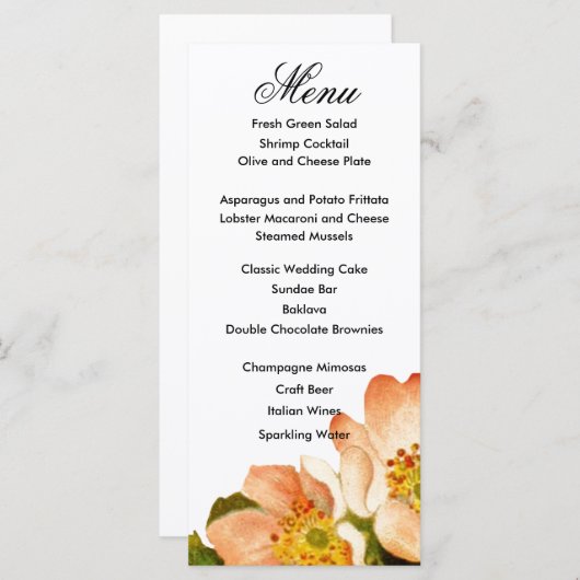 Pple Blossom Waterverf Stems Wedding Menu (Voorkant / Achterkant)