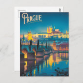 Praag aan de nachtelijke vintage briefkaart (Voorkant / Achterkant)