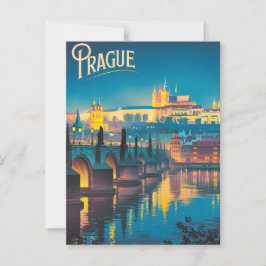 Praag aan de nachtelijke vintage briefkaart