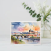 Praag aquarel kunst briefkaart (Staand voorkant)