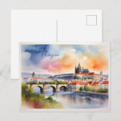 Praag aquarel kunst briefkaart (Voorkant / Achterkant)