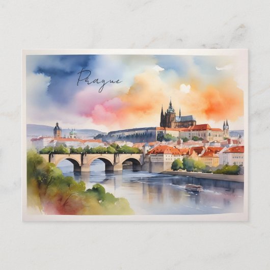 Praag aquarel kunst briefkaart (Voorkant)
