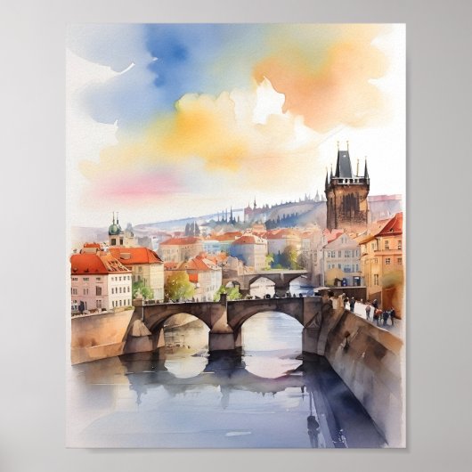 Praag aquarel kunst poster (Voorkant)
