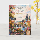 Praag Aquarel Wenskaart Kaart (Gele Bloem)