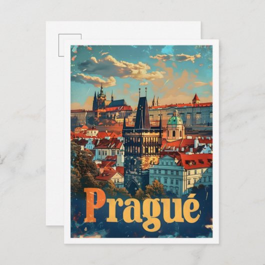 Praag Art Vintage Travel Briefkaart (Voorkant / Achterkant)