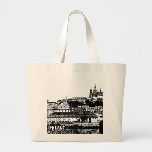 Praag, beroemde uitzichten, tekening (canvaszak) grote tote bag (Voorkant)