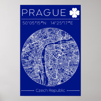Praag Blueprint Stadkaart Poster Minimaal Wandkuns