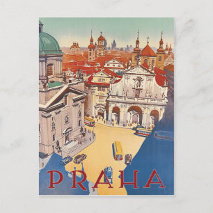 Praag, bovenaanzicht op het stadscentrum, vintage  briefkaart