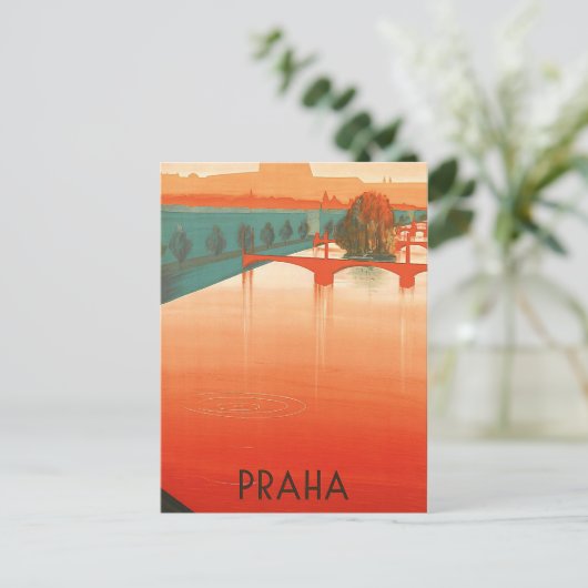 Praag, bruggen, oldtimers briefkaart (Staand voorkant)