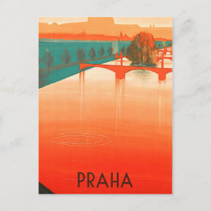 Praag, bruggen, oldtimers briefkaart