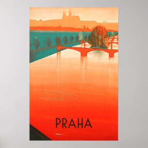 Praag, bruggen, oldtimers poster
