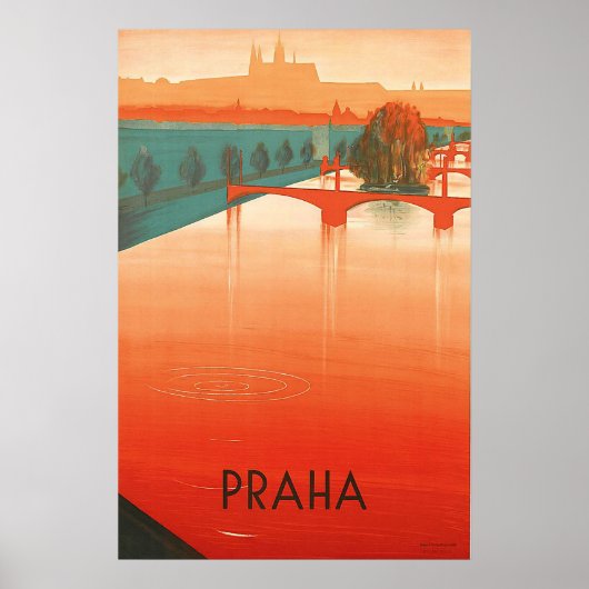 Praag, bruggen, vintage reizen poster (Voorkant)