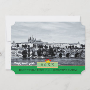 Praag Castle en gelukkig nieuwjaar! Kaart/Praha Feestdagenkaart