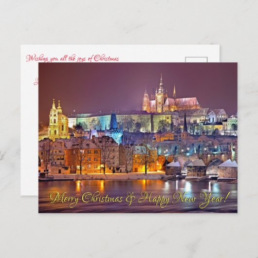 Praag Castle Merry Kerstmis Briefkaart (Voorkant / Achterkant)