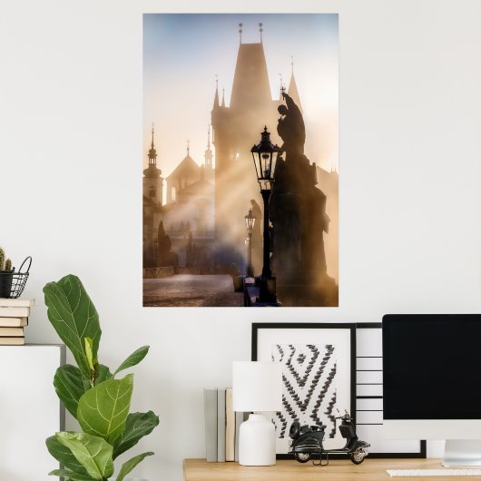 Praag - Charles Bridge Morning Poster (Thuiskantoor)