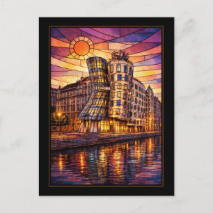 Praag Dancing House Gebrandschilderd Glas Zonsonde Briefkaart