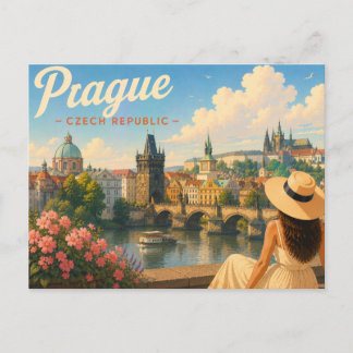Praag - De Dame met de Hoed Reisansichtkaart Briefkaart