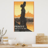 Praag de stad Art Vintage Travel Poster (Keuken)