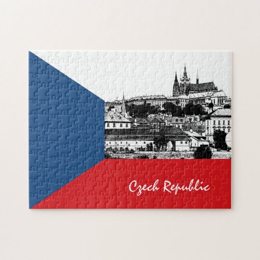 Praag en Tsjechische vlag - historische stad/Tsjec Legpuzzel (Horizontaal)