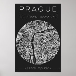 Praag Houtskool Stad Kaart Poster – Minimalistisch