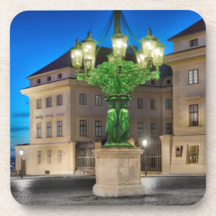 Praag Hradcany Lamp Nacht Harde Plastic Onderzette Bier Onderzetter