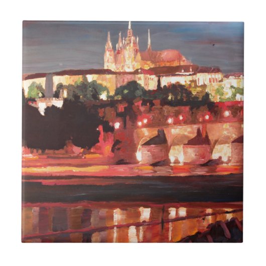 Praag - Hradschin met Charles Bridge Tegeltje (Voorkant)