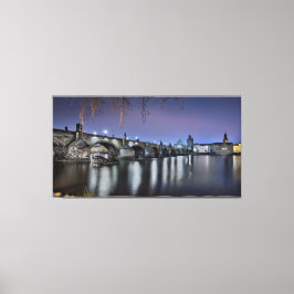 Praag Karelsbrug bij nacht Canvas Afdruk