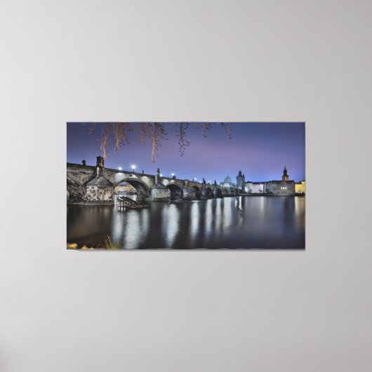 Praag Karelsbrug bij nacht Canvas Afdruk (Voorkant)